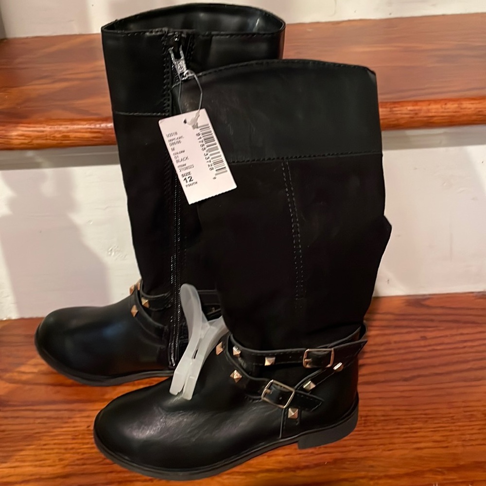 NWT children’s place black high boot with h gold studs and buckle